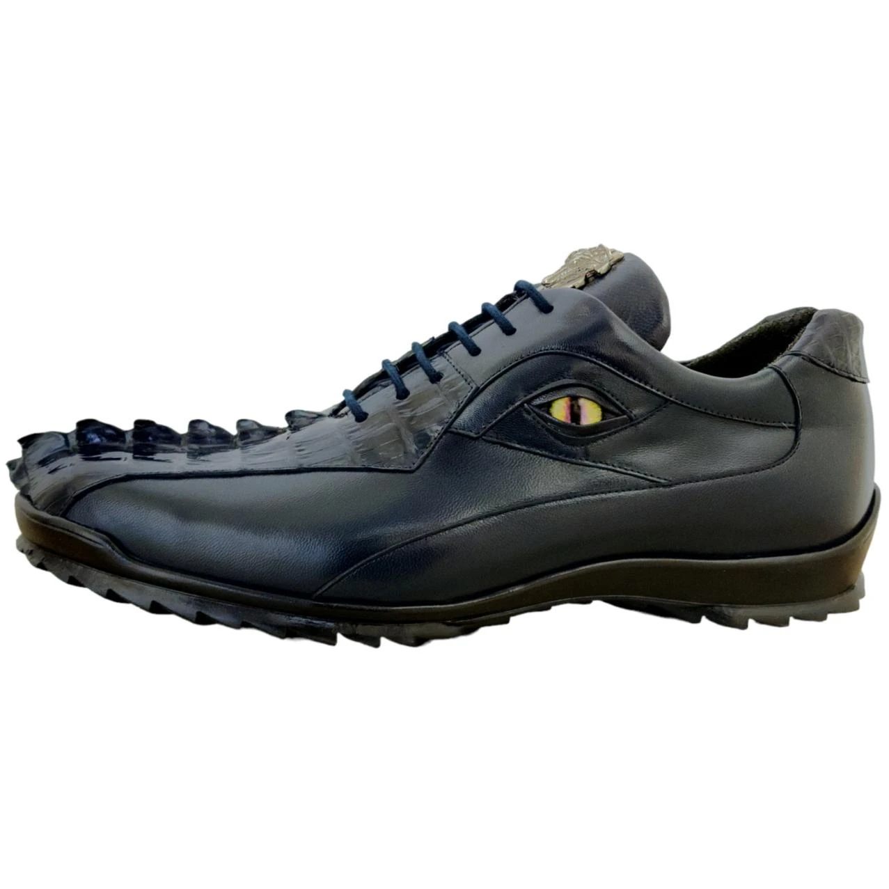 LA Exotics "Dino" Navy Blue Crocodile Tail / Lambskin Sneakers With Eyes ZC090110 - Image 2
