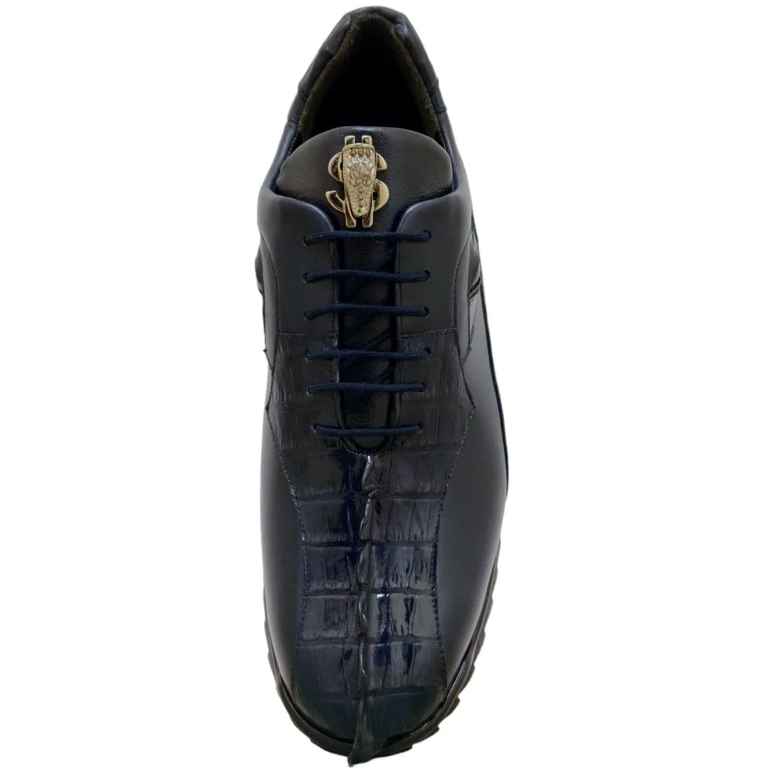 LA Exotics "Dino" Navy Blue Crocodile Tail / Lambskin Sneakers With Eyes ZC090110 - Image 3