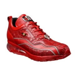 Belvedere "Rexy" Red Genuine Hornback Crocodile / Calfskin Bubble Soled Sneakers With Eyes E04.