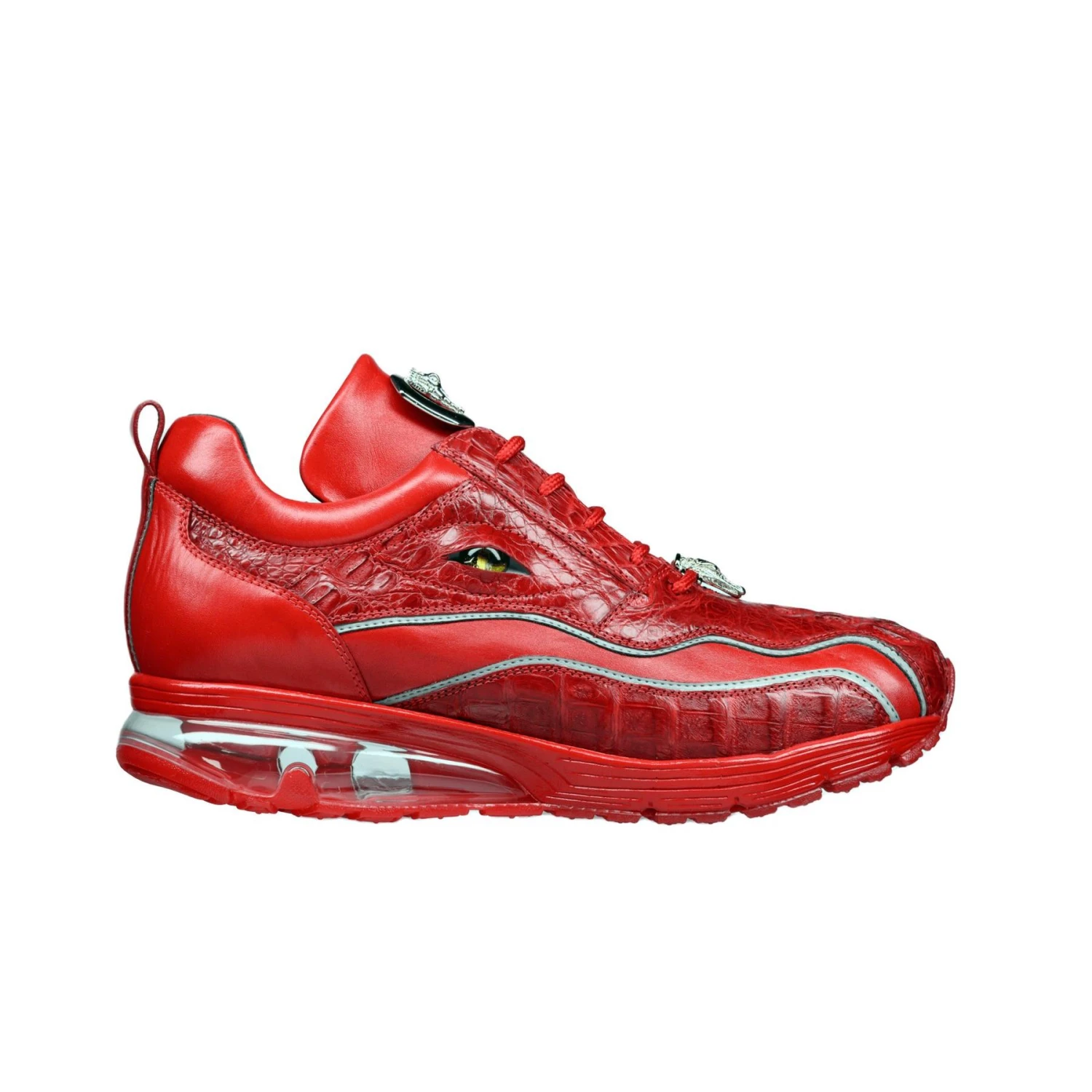 Belvedere "Rexy" Red Genuine Hornback Crocodile / Calfskin Bubble Soled Sneakers With Eyes E04. - Image 2