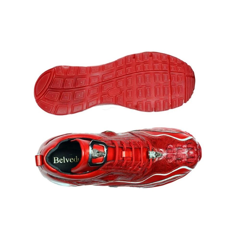 Belvedere "Rexy" Red Genuine Hornback Crocodile / Calfskin Bubble Soled Sneakers With Eyes E04. - Image 3