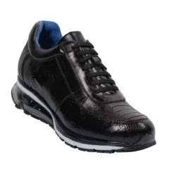 Belvedere "Todd" Black Genuine Ostrich Casual Sneakers.