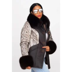G-Gator Ladies Genuine Sheepskin / Fox Fur / Python Toggle Coat 1077.