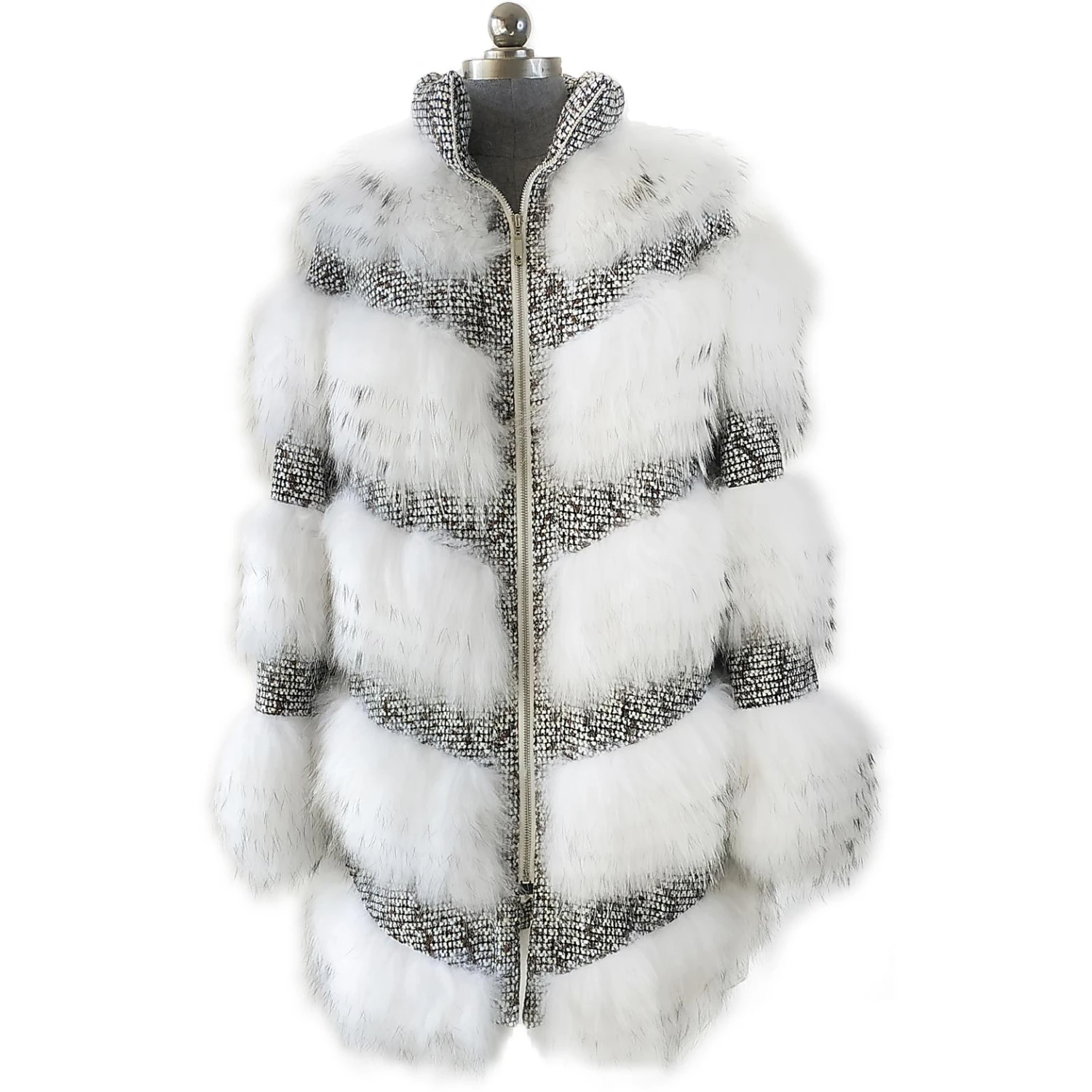Winter Fur Ladies Natural White Genuine Raccoon 3/4 Coat W02Q01WT.