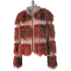 Winter Fur Ladies Dyed Red Genuine Raccoon Jacket W02S01RD.