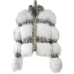 Winter Fur Ladies Natural White Genuine Raccoon Jacket W02S01WT.