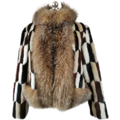 Winter Fur Ladies Crystal / Multicolor Genuine Mink / Fox Trimming Jacket W39S01CY.