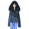 Winter Fur Ladies Green Genuine Diamond Mink Motor Jacket With Fox Collar And Hood W49S07GN.
