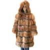 Winter Fur Ladies Red Genuine Fox 3/4 Coat With Hood W73Q02RF.