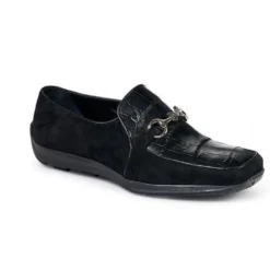 Mauri Black Genuine Crocodile / Suede Loafers.