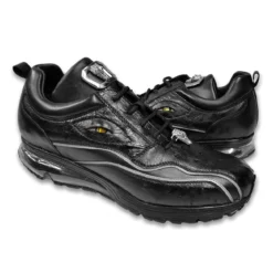 Belvedere "Rexy III" Black Ostrich / Calfskin Bubble Soled Sneakers With Eyes E04