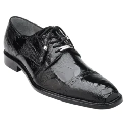 Belvedere "Batta" Black All-Over Genuine Ostrich Lace-Up Shoes 14006.
