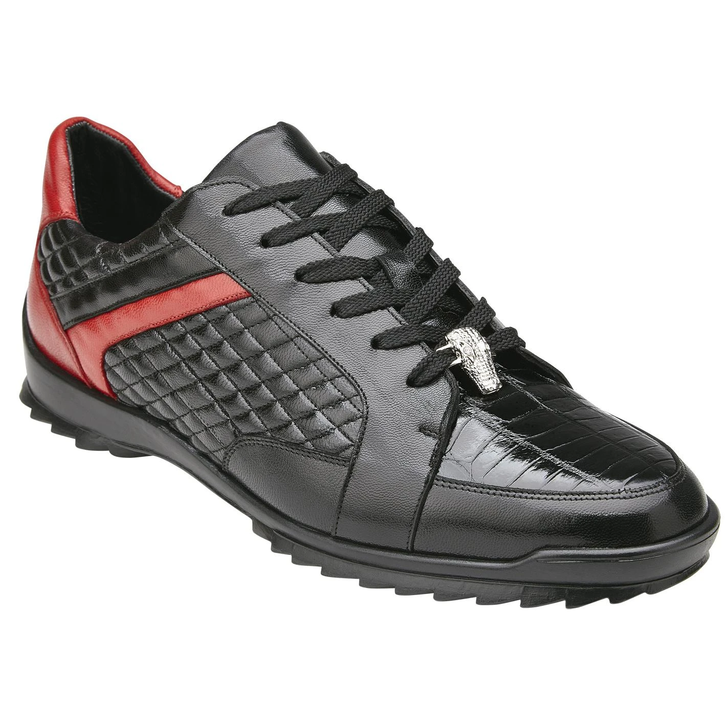Belvedere "Joel" Black / Red Genuine Crocodile / Soft Calf Lace-Up Sneakers 31606.