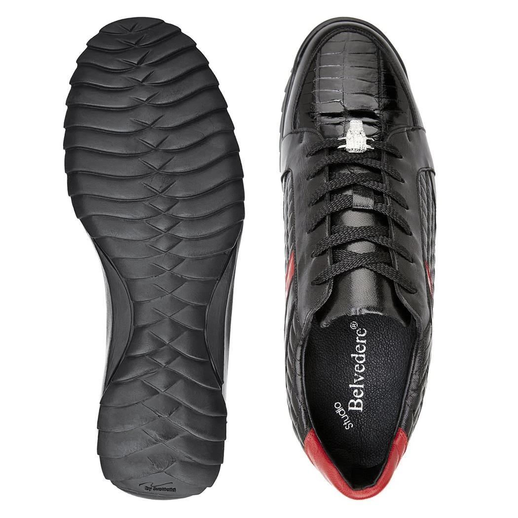 Belvedere "Joel" Black / Red Genuine Crocodile / Soft Calf Lace-Up Sneakers 31606. - Image 2