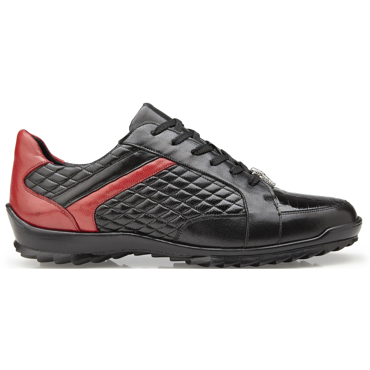 Belvedere "Joel" Black / Red Genuine Crocodile / Soft Calf Lace-Up Sneakers 31606. - Image 3