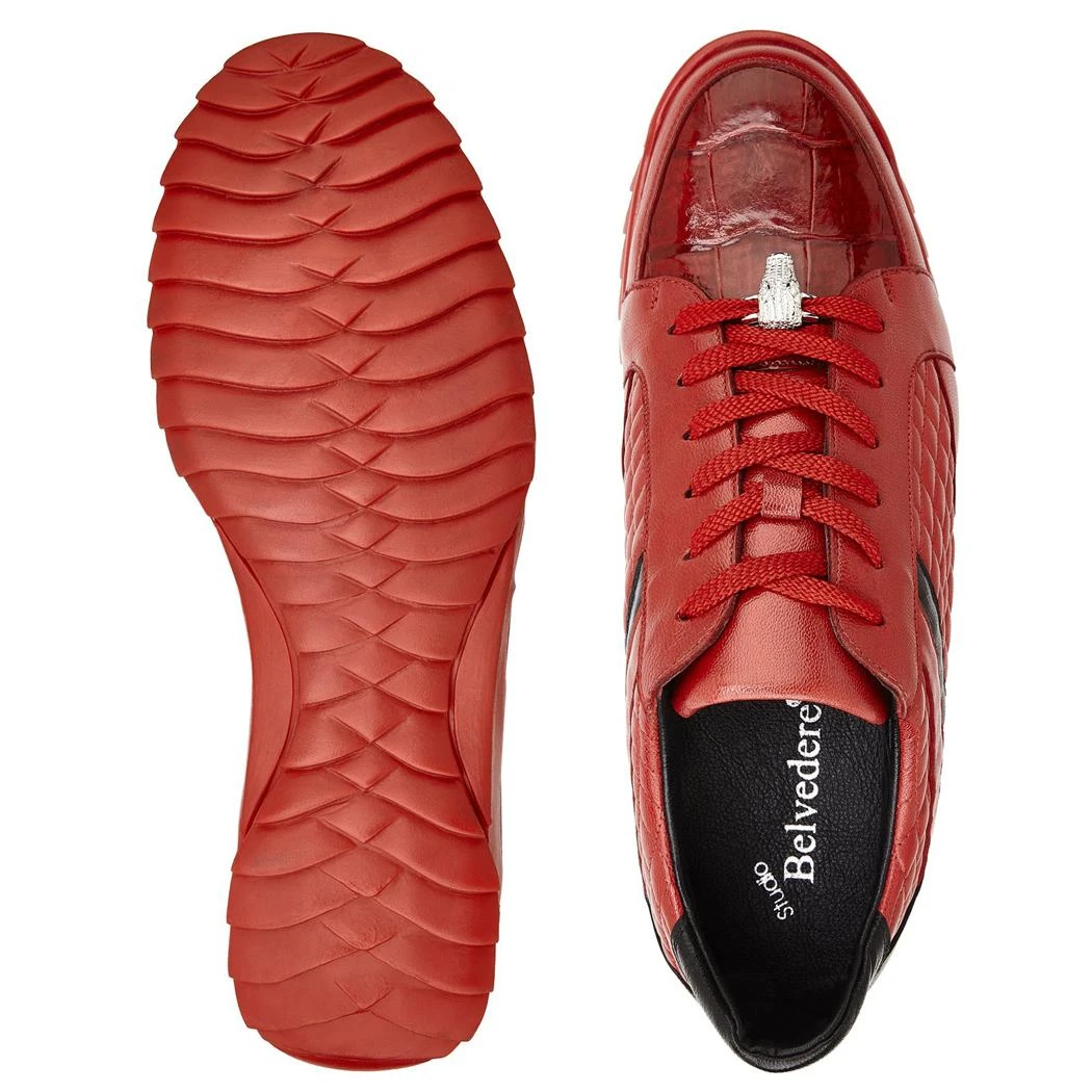 Belvedere "Joel" Red / Black Genuine Crocodile / Soft Calf Lace-Up Sneakers 31606. - Image 2