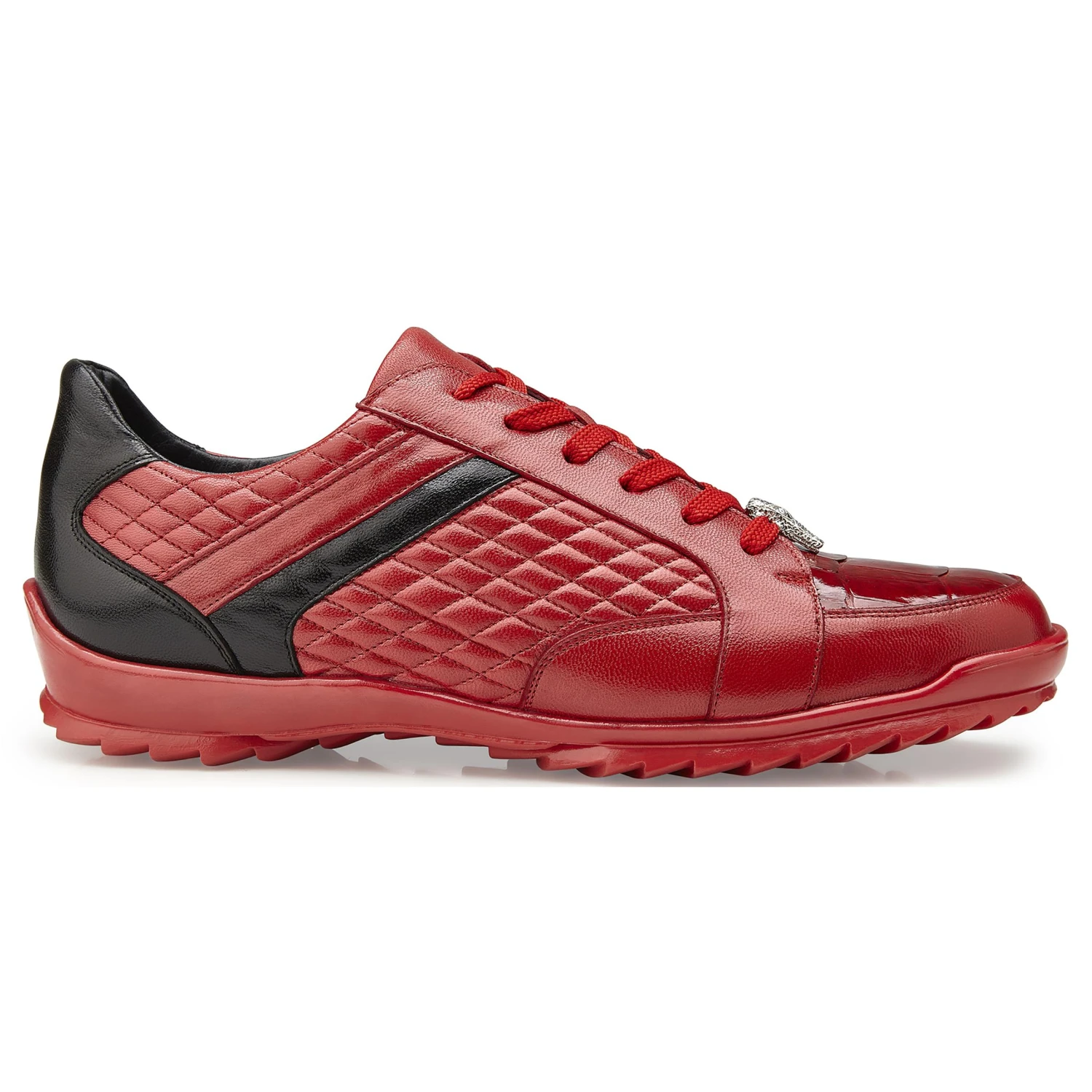 Belvedere "Joel" Red / Black Genuine Crocodile / Soft Calf Lace-Up Sneakers 31606. - Image 3