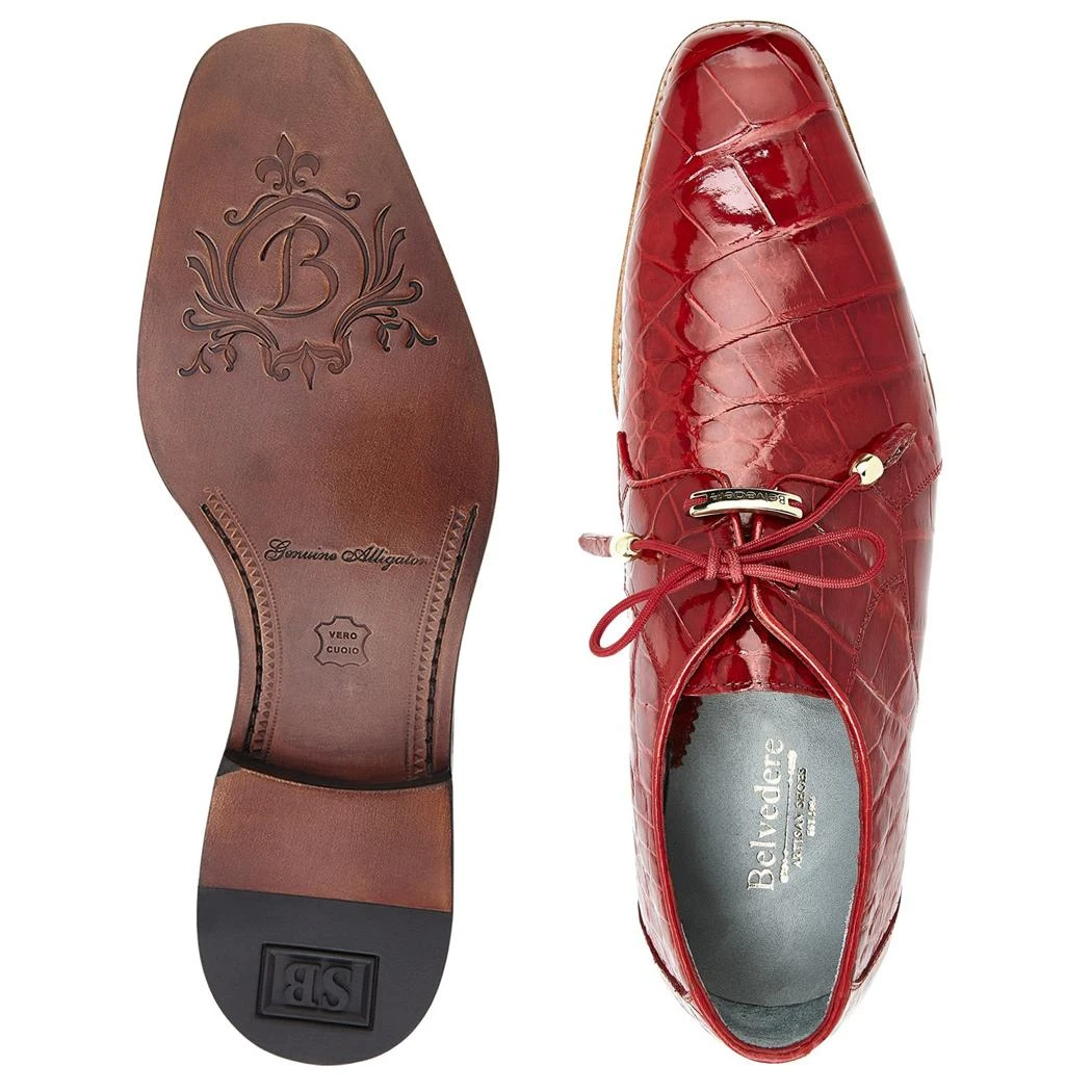Belvedere "Lago" Red All-Over Genuine Alligator Shoes 14010. - Image 2