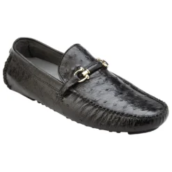 Belvedere "Omar" Black Genuine Ostrich / Calf Shoes With Horsebit 50V.