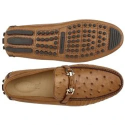 Belvedere "Omar" Brandy Genuine Ostrich / Calf Shoes With Horsebit 50V. - Image 2