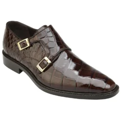 Belvedere "Oscar" Chocolate Genuine All-Over Alligator With Double Monk Strap Loafer Shoes B02.