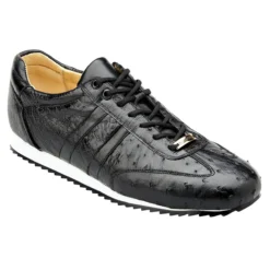 Belvedere "Parker" Black Genuine Ostrich Casual Sneakers 6004..