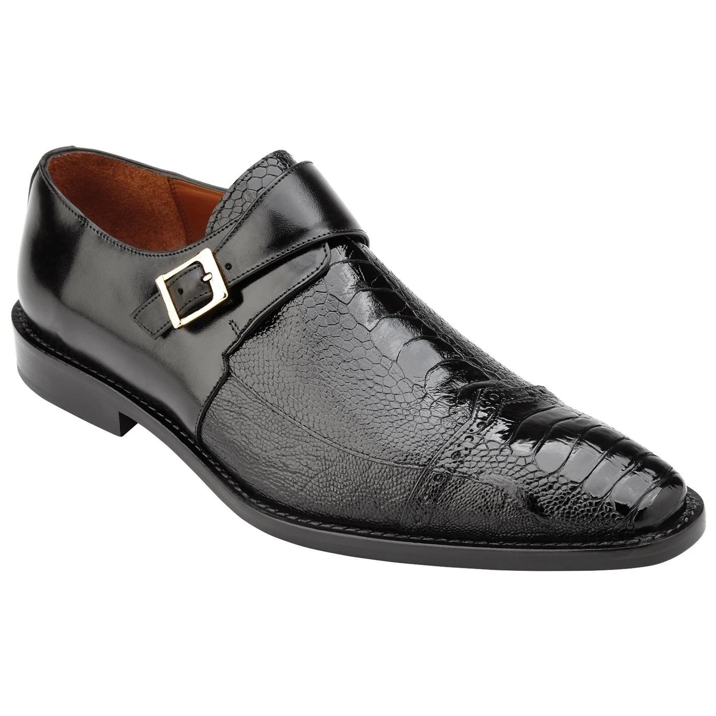 Belvedere "Salinas" Black Genuine Ostrich / Italian Calf Monk Strap Loafer Shoes 3B6.