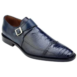 Belvedere "Salinas" Blue Safari Genuine Ostrich / Italian Calf Monk Strap Loafer Shoes 3B6.