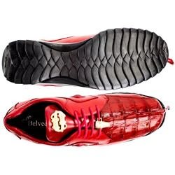 Belvedere "Vasco" Red Genuine Hornback Crocodile / Soft Calf Casual Sneakers With Eyes 336122. - Image 2