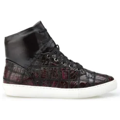 Belvedere "Vero" Black Cherry Genuine Crocodile Patchwork Casual Sneakers Y01.