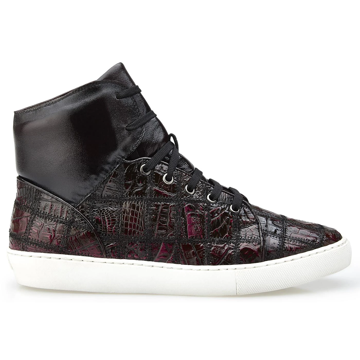 Belvedere "Vero" Black Cherry Genuine Crocodile Patchwork Casual Sneakers Y01.