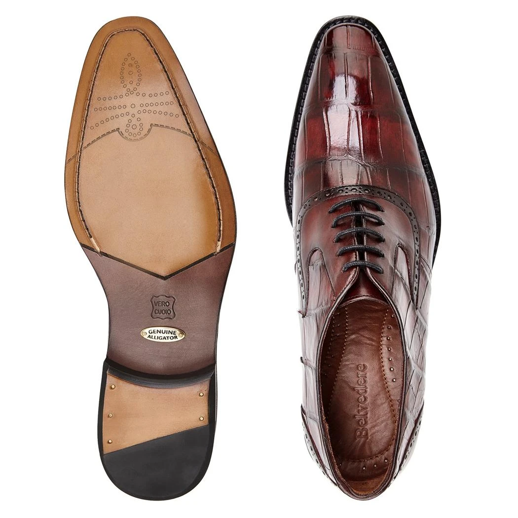 Belvedere "Walter" Antique Wine Genuine Alligator / Italian Calf Oxford Shoes 4B3. - Image 2