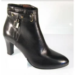 Mauri Ladies Black Genuine Leather Silver Lock Dress Boots.