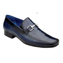 Belvedere "Bruno" Navy Genuine Ostrich Leg And Italian Calf Dress Loafer Shoes.
