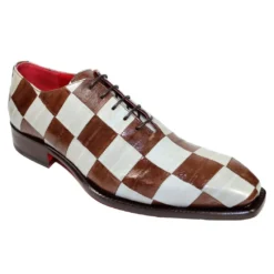 Fennix Italy "Charlie" Brown / Bone Genuine Eel Oxford Dress Shoes.