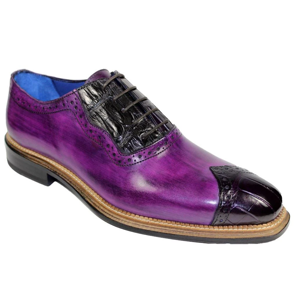 Fennix Italy "Ethan" Purple Genuine Alligator / Calfskin Wingtip Lace-Up Shoes.