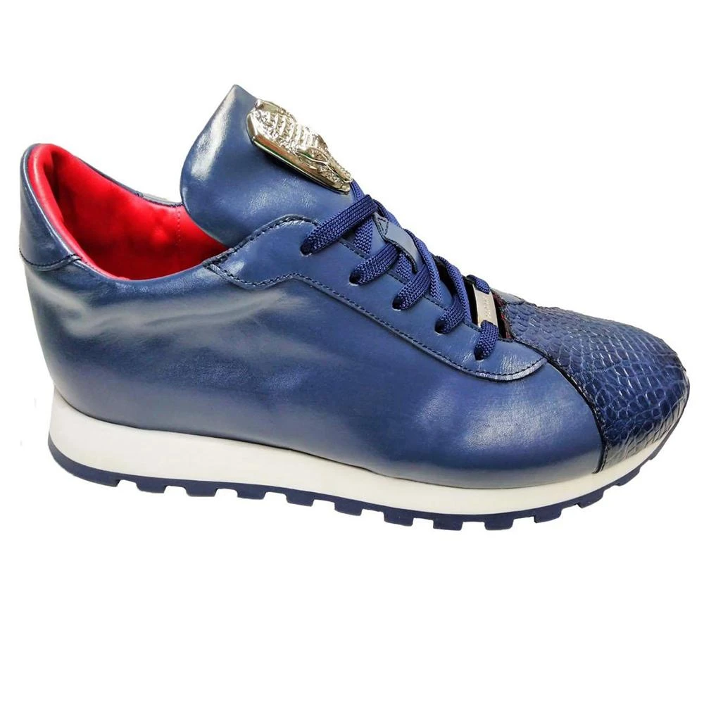 Fennix Italy "Felix " Blue Genuine Alligator / Calf-Skin Leather Casual Sneakers.