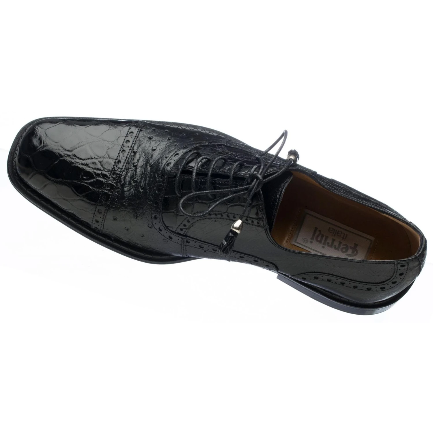 Ferrini 203 Black Genuine Alligator / Ostrich Lace Up Cap Toe Shoes.