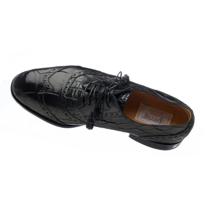 Ferrini 3673/133 Black Genuine Alligator Lace Up Wing Tip Shoes.