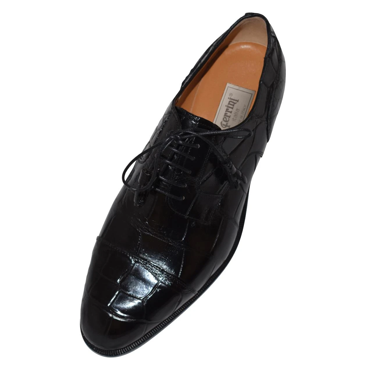 Ferrini 3724 Black Genuine Alligator Lace Up Cape Toe Shoes.
