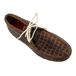Ferrini Ladies 63722-10 Brown Genuine Crocodile Printed Moccasins Lace-Up Shoes.
