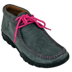 Ferrini Ladies 63722-49 Smoky Black Genuine Suede Moccasins Lace-Up Boots.