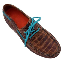 Ferrini Ladies 65322-10 Brown Genuine Crocodile Print Moccasins Lace-Up Shoes.