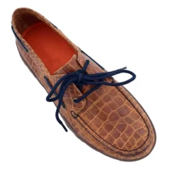 Ferrini Ladies 65322-29 Honey Genuine Crocodile Print Moccasins Lace- Up Shoes.