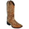 Ferrini Ladies 82193-19 Antique Saddle Genuine Cowhide Leather S-Toe Cowboy Boots.