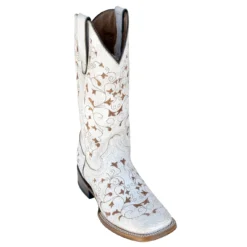 Ferrini Ladies 82193-19 White Genuine Cowhide Leather S-Toe Cowboy Boots.