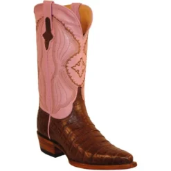 Ferrini Ladies 82493-09 Chocolate / Pink Genuine Caiman Crocodile Belly Boots