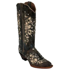 Ferrini Ladies 83061-52 Distressed Chocolate Genuine Cowhide Leather V-Toe Cowboy Boots.