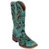 Ferrini Ladies 83093-50 Turquoise Genuine Cowhide Leather S-Toe Cowboy Boots.