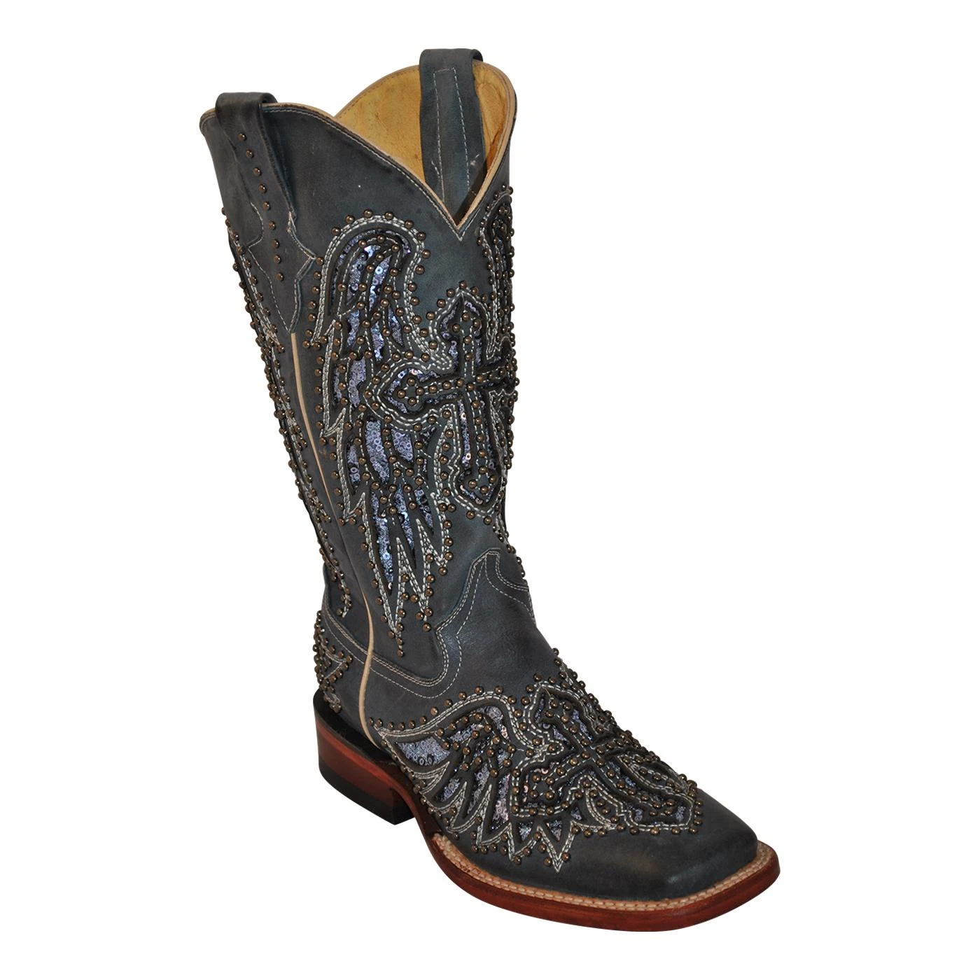 Ferrini Ladies 83093-56 Slate Genuine "Laser Angel Cross" Design Cowgirl Boots